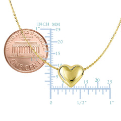 Real Gold Puffed Heart Pendant Necklace, 18"