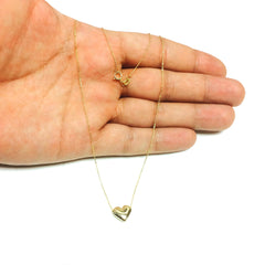 Real Gold Puffed Heart Pendant Necklace, 18"