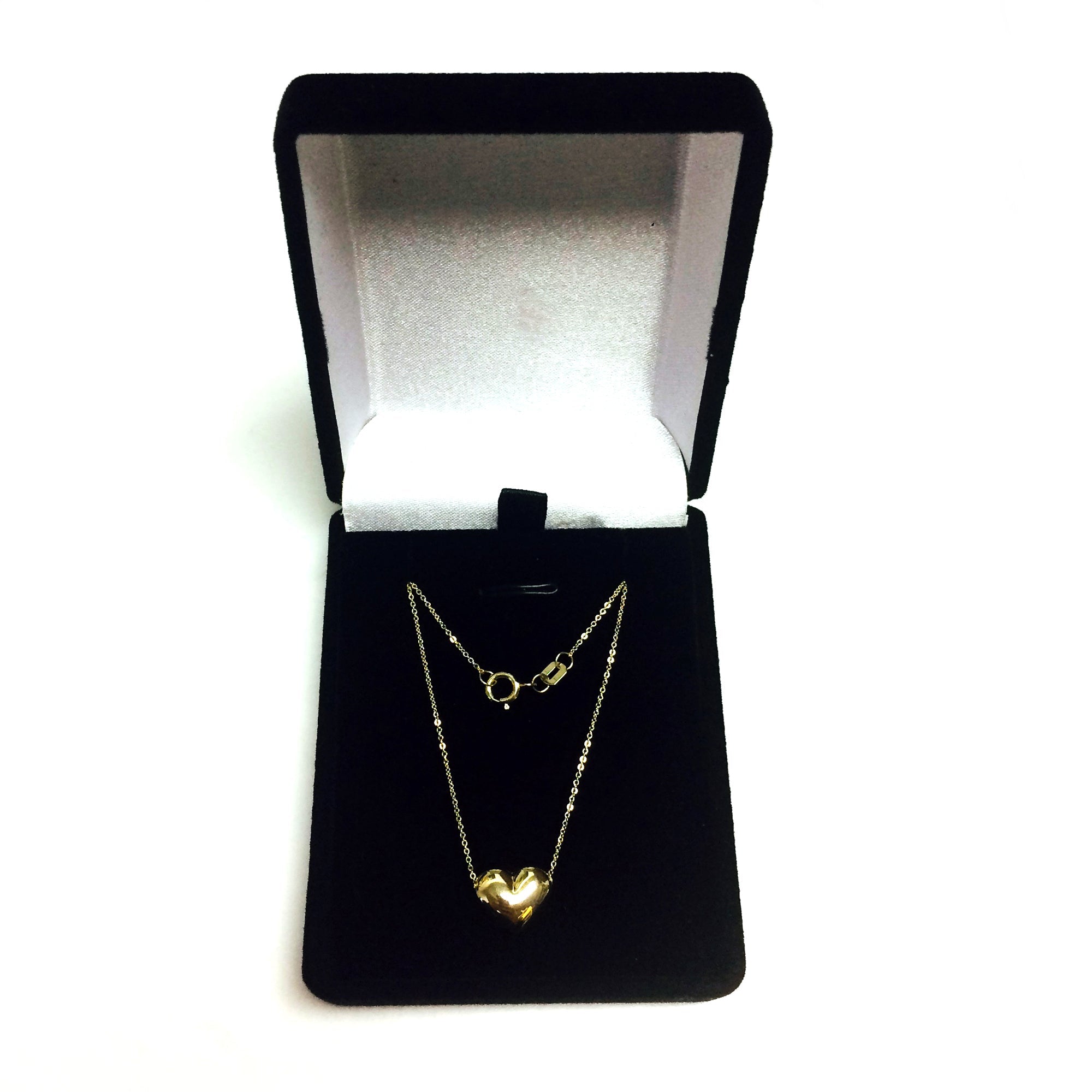 Real Gold Puffed Heart Pendant Necklace, 18"
