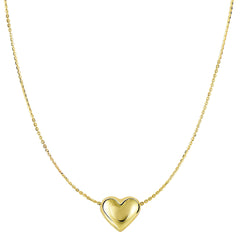 Real Gold Puffed Heart Pendant Necklace, 18"