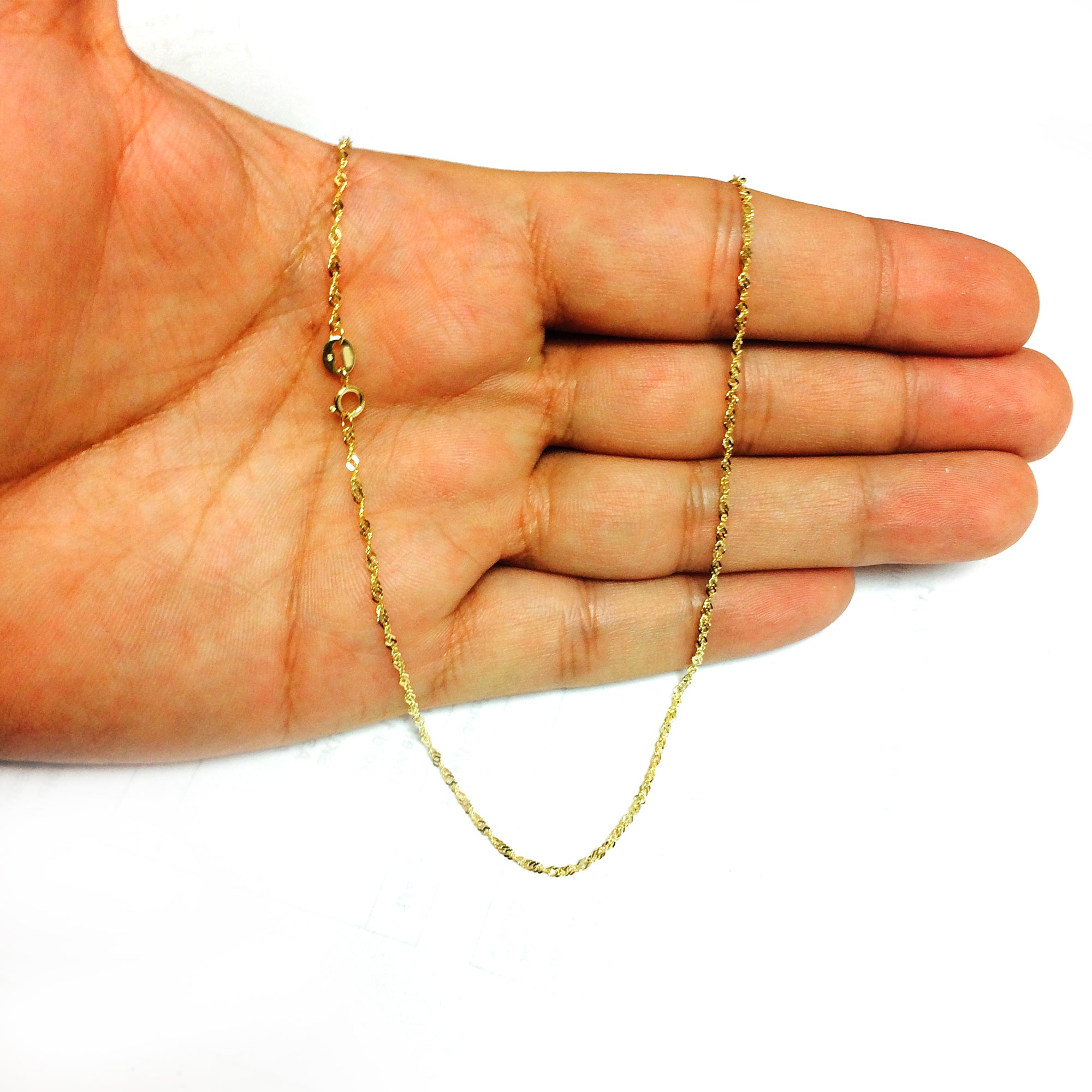 14k Yellow Gold Singapore Chain Necklace, 1.5mm fine designer jewelry for men and women