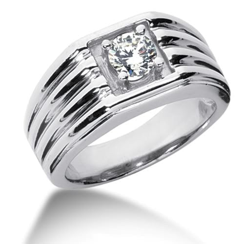 Round Brilliant Diamond Mens Ring in 14k white gold (0.25cttw, F-G Color, SI2 Clarity)