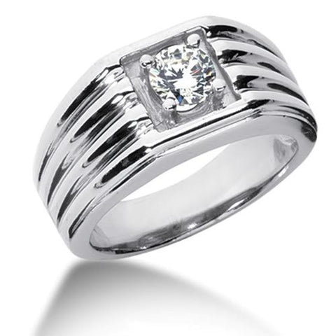 Round Brilliant Diamond Mens Ring in 14k white gold (0.25cttw, F-G Color, SI2 Clarity)
