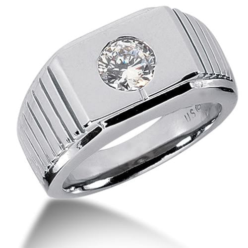 Round Brilliant Diamond Mens Ring in 14k white gold (0.25cttw, F-G Color, SI2 Clarity)