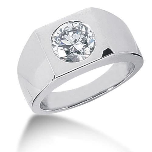 Round Brilliant Diamond Mens Ring in 14k white gold (0.25cttw, F-G Color, SI2 Clarity)
