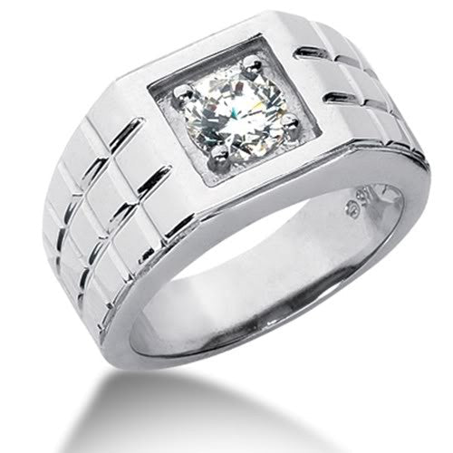 Round Brilliant Diamond Mens Ring in 14k white gold (0.25cttw, F-G Color, SI2 Clarity)
