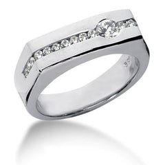 Round Brilliant Diamond Mens Ring in 14k white gold (0.45cttw, F-G Color, SI2 Clarity)