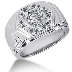 Round Brilliant Diamond Mens Ring in 14k white gold (0.48cttw, F-G Color, SI2 Clarity)