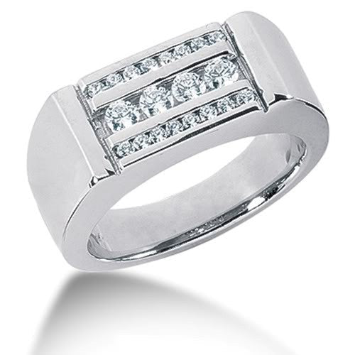 Round Brilliant Diamond Mens Ring in 14k white gold (0.56cttw, F-G Color, SI2 Clarity)