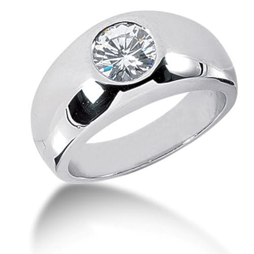 Round Brilliant Diamond Mens Ring in 14k white gold (0.5cttw, F-G Color, SI2 Clarity)