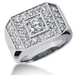 Round Brilliant Diamond Mens Ring in 14k white gold (1.07cttw, F-G Color, SI2 Clarity)