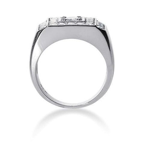 Round Brilliant Diamond Mens Ring in 14k white gold (1.07cttw, F-G Color, SI2 Clarity)