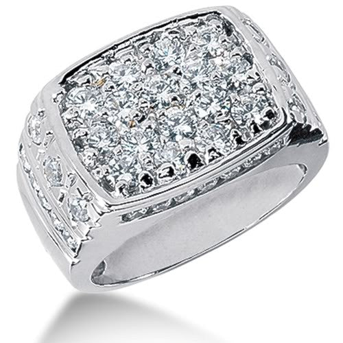 Round Brilliant Diamond Mens Ring in 14k white gold (2.68cttw, F-G Color, SI2 Clarity)