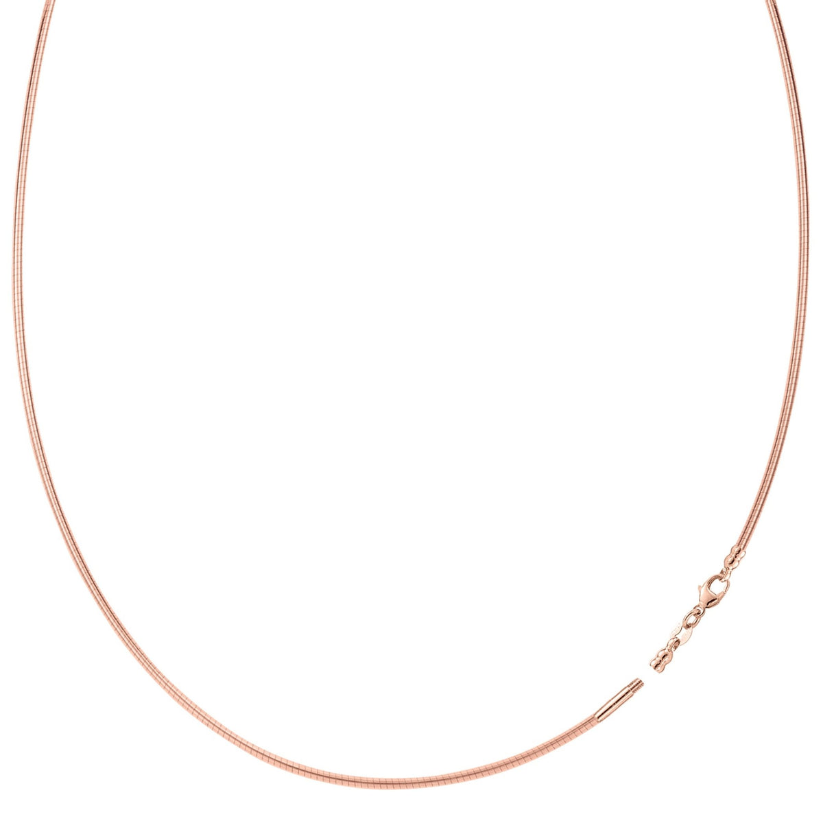 Round Omega Chain Necklace With Screw Off Lock In 14k Rose Gold, 1.5mm, 17" - JewelryAffairs