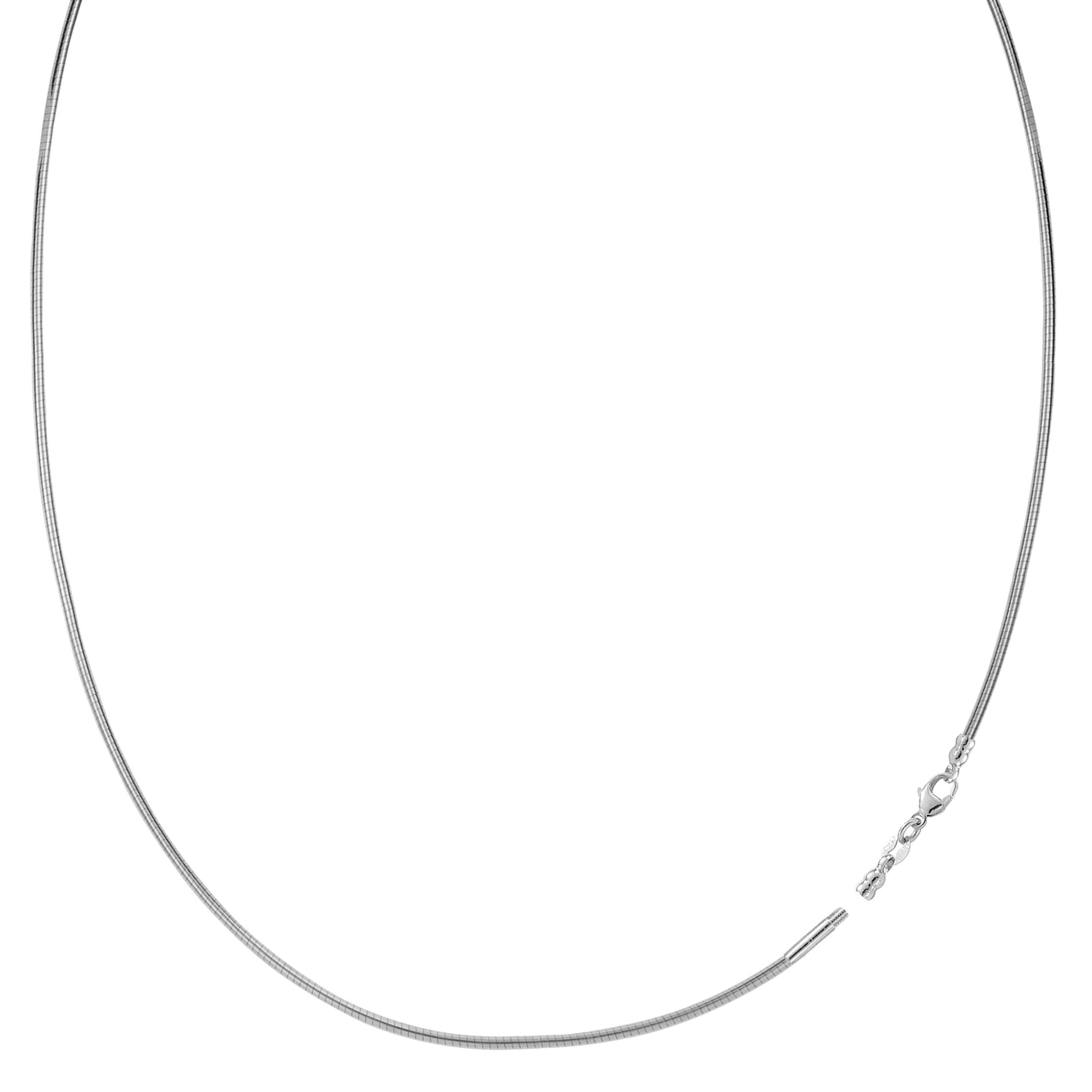 Round Omega Chain Necklace With Screw Off Lock In 14k White Gold, 1mm - JewelryAffairs