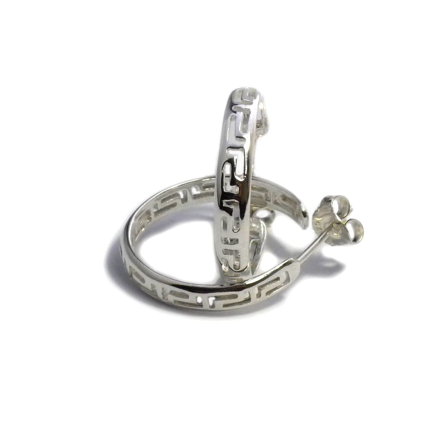 Sterling Silver Rhodium Plated Ancient Greek Key Hoop Earrings, Diameter 22mm fine designer jewelry for men and women