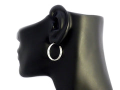 Sterling Silver Rhodium Plated Ancient Greek Key Hoop Earrings, Diameter 22mm fine designer jewelry for men and women