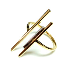 14k Yellow Gold Triple Bar Bypass Ring fine designer jewelry for men and women