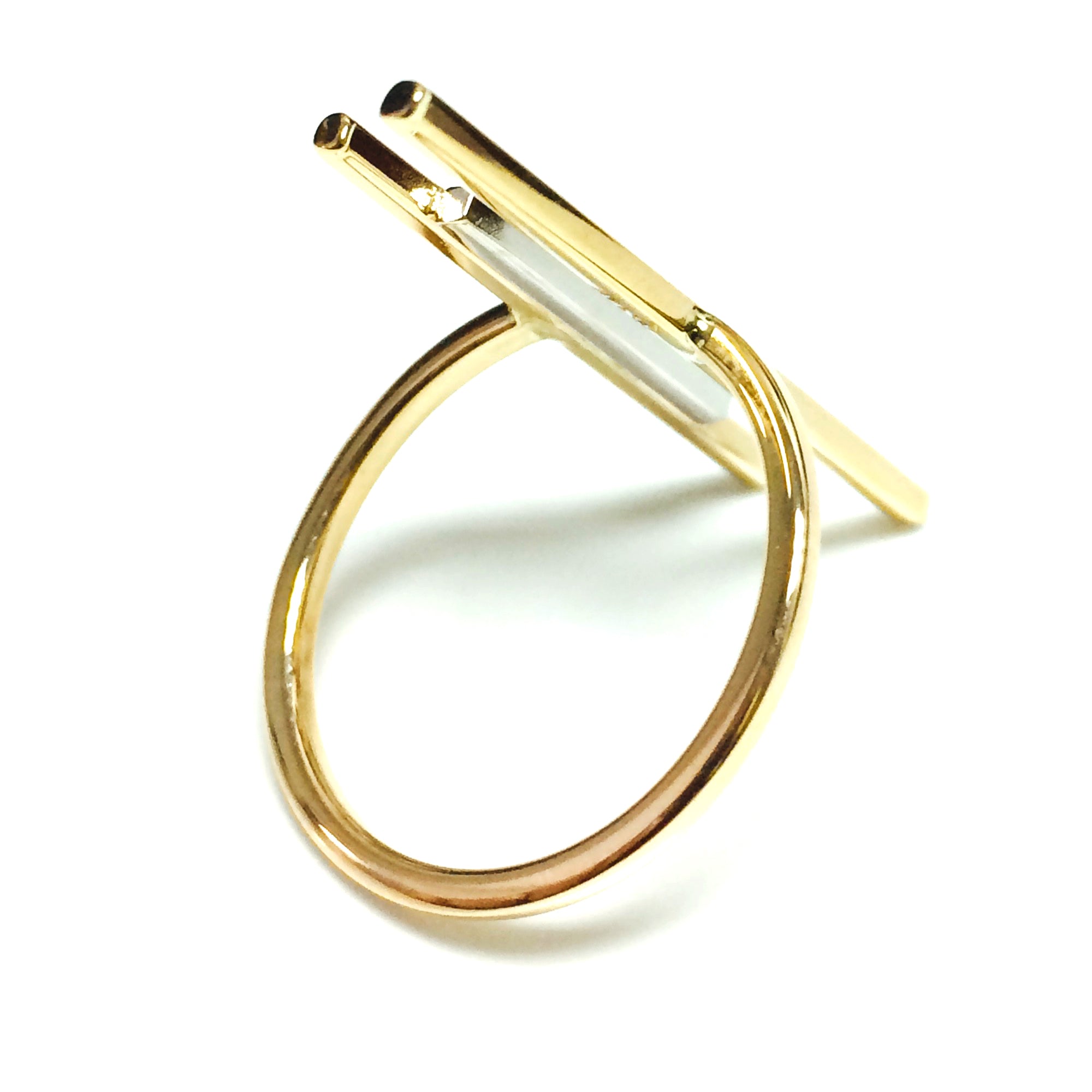 14k Yellow Gold Triple Bar Bypass Ring fine designer jewelry for men and women