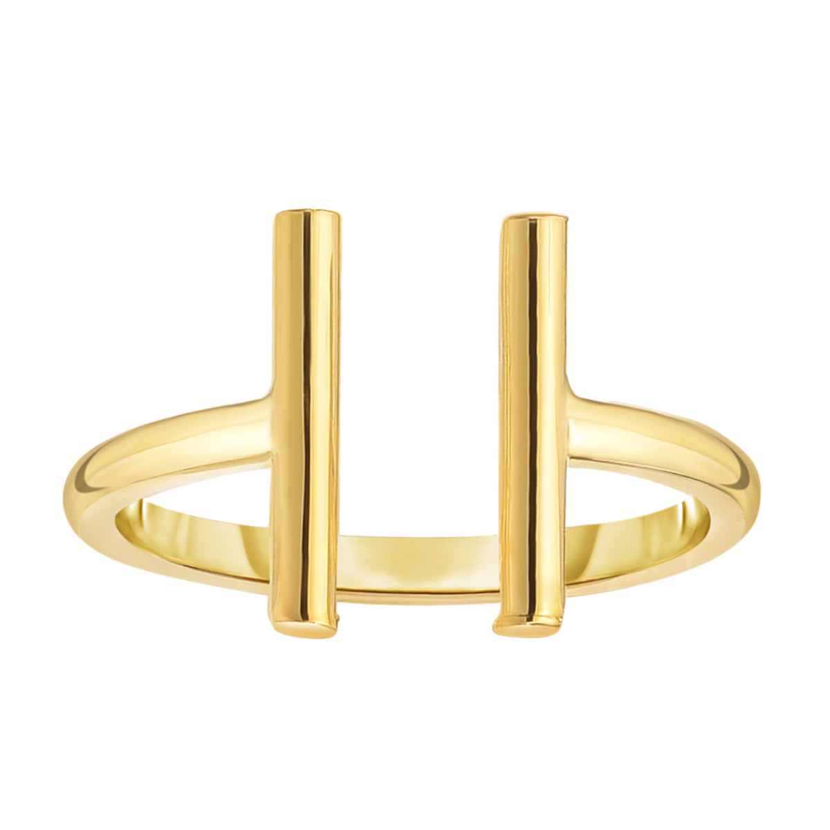 14K Yellow Gold Open Ring With Parallel T Bar Ends, Size 7 fine designer jewelry for men and women