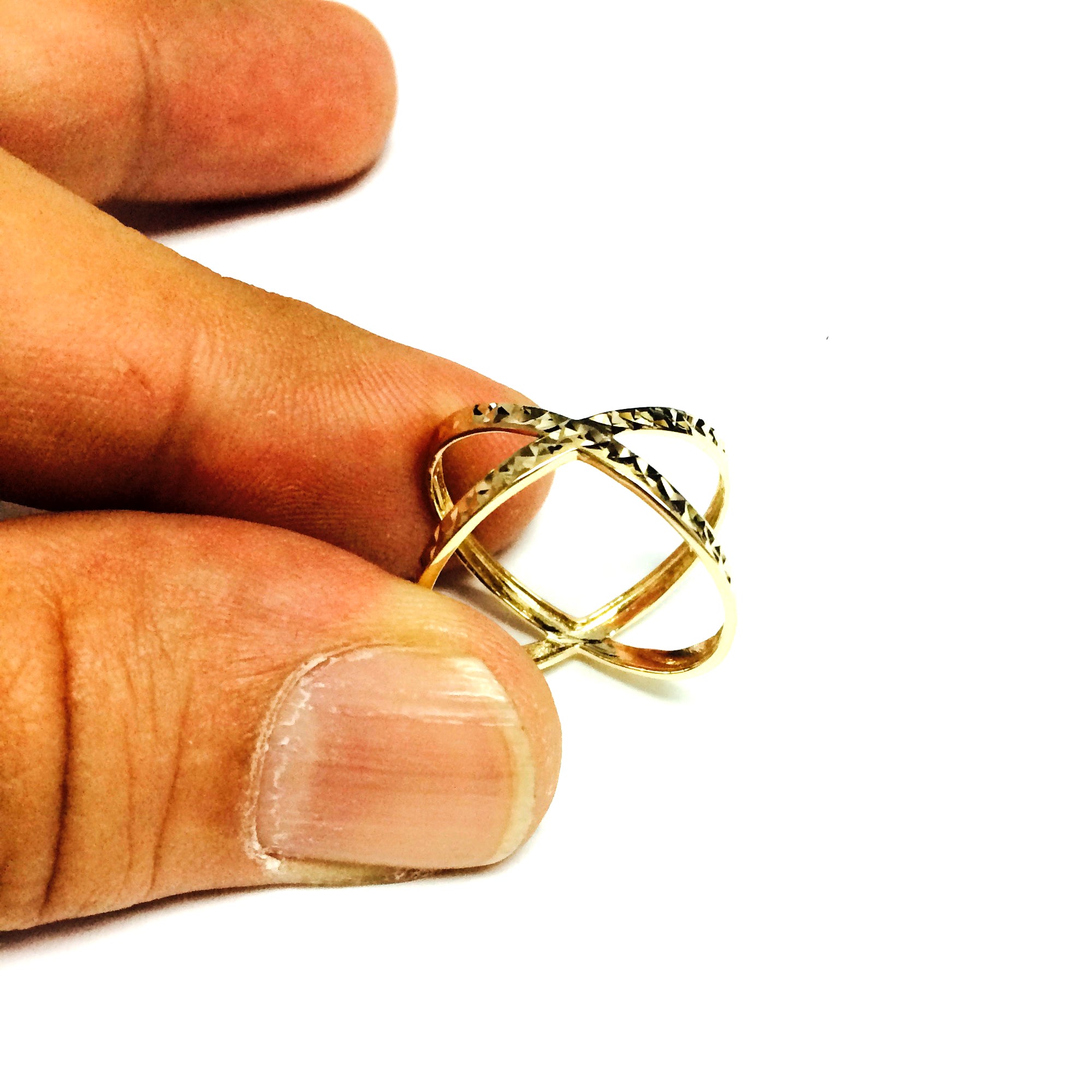 14K Yellow Gold Diamond Cut Cross Over X Design Fashion Ring fine designer jewelry for men and women