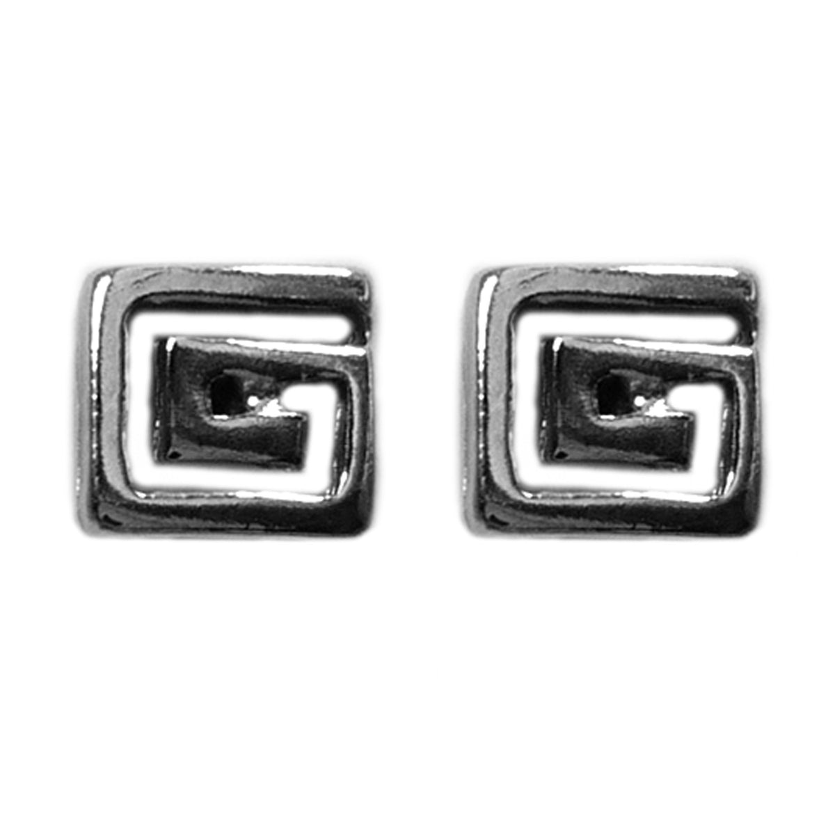 Sterling Silver Rhodium Plated Greek Meandros Key Stud Earrings, 7 x 7mm fine designer jewelry for men and women