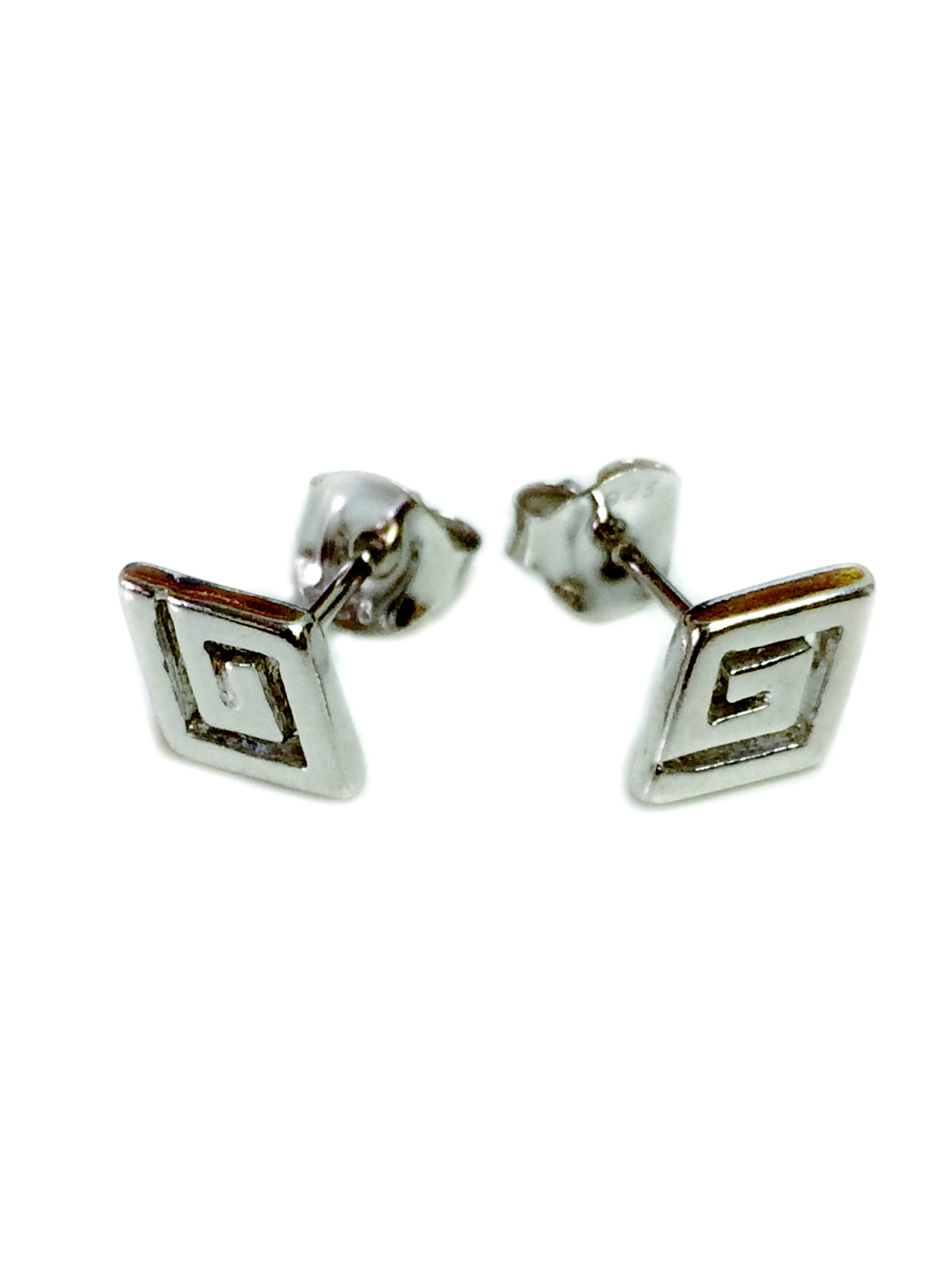 Sterling Silver Rhodium Plated Ancient Greek Key Stud Earrings fine designer jewelry for men and women