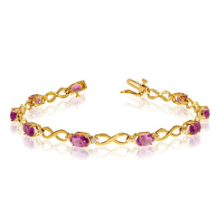 10K Yellow Gold Oval Pink Topaz Stones And Diamonds Infinity Tennis Bracelet, 7" fine designer jewelry for men and women