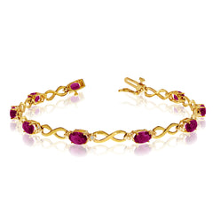 14K Yellow Gold Oval Ruby Stones And Diamonds Infinity Tennis Bracelet, 7" fine designer jewelry for men and women