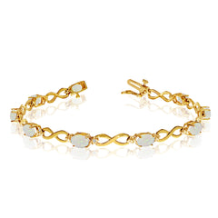 14K Yellow Gold Oval Opal Stones And Diamonds Infinity Tennis Bracelet, 7"