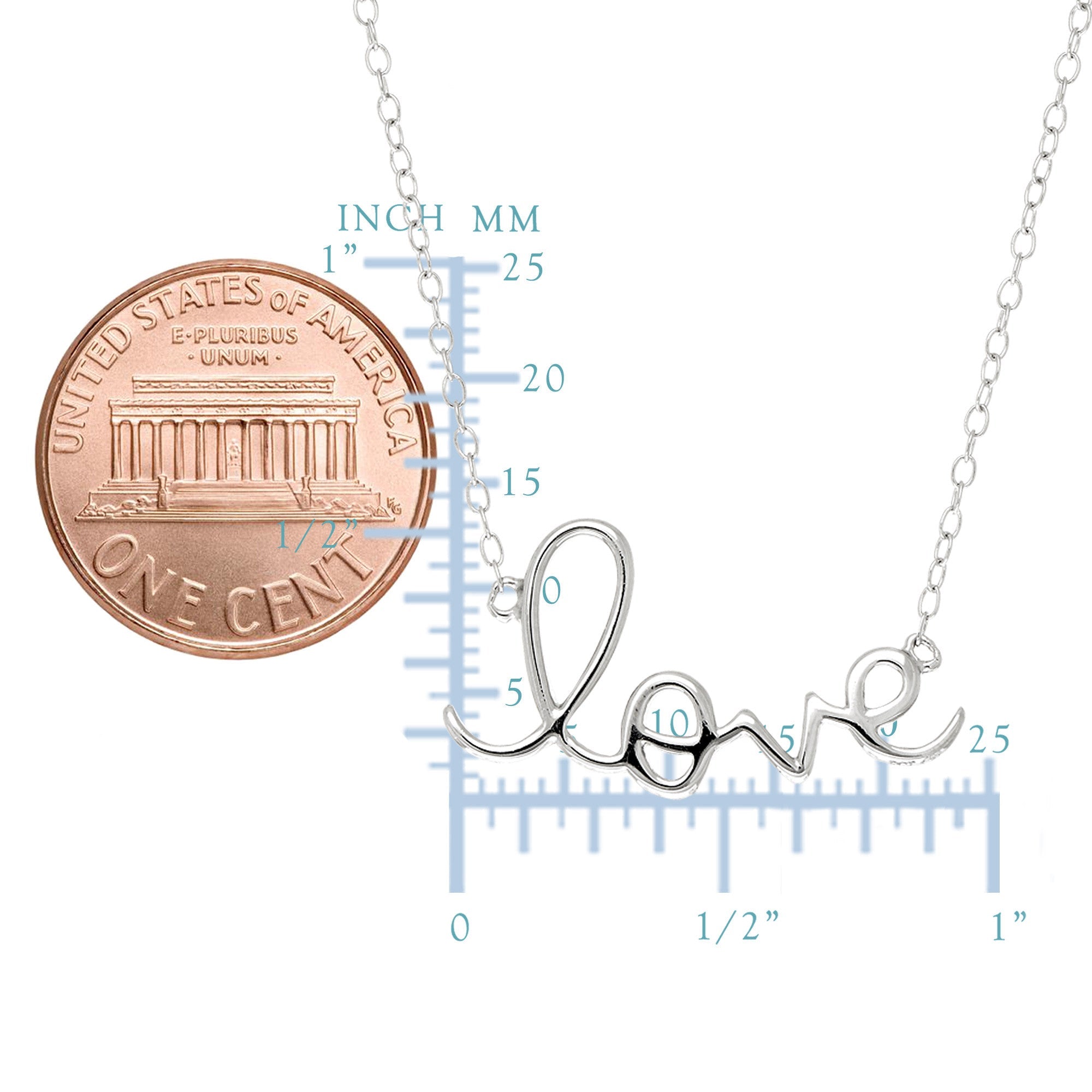 Script Love Logo Necklace In Rhodium Plated Sterling Silver - 18 Inches - JewelryAffairs