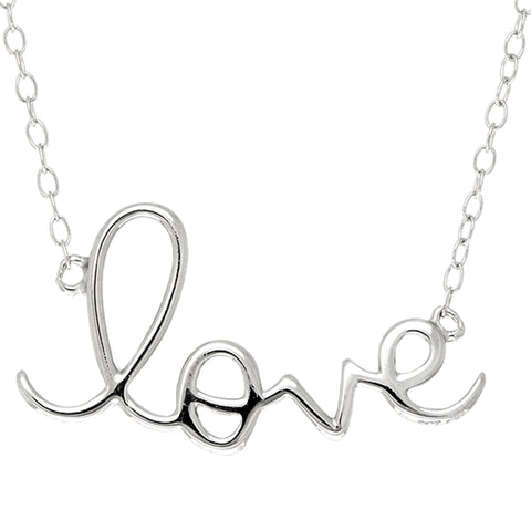 Script Love Logo Necklace In Rhodium Plated Sterling Silver - 18 Inches