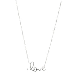 Script Love Logo Necklace In Rhodium Plated Sterling Silver - 18 Inches - JewelryAffairs