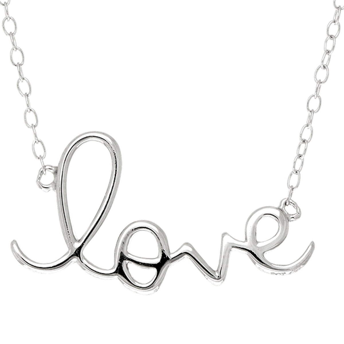 Script Love Logo Necklace In Sterling Silver, 18" - JewelryAffairs