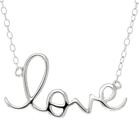 Script Love Logo Necklace In Sterling Silver, 18"