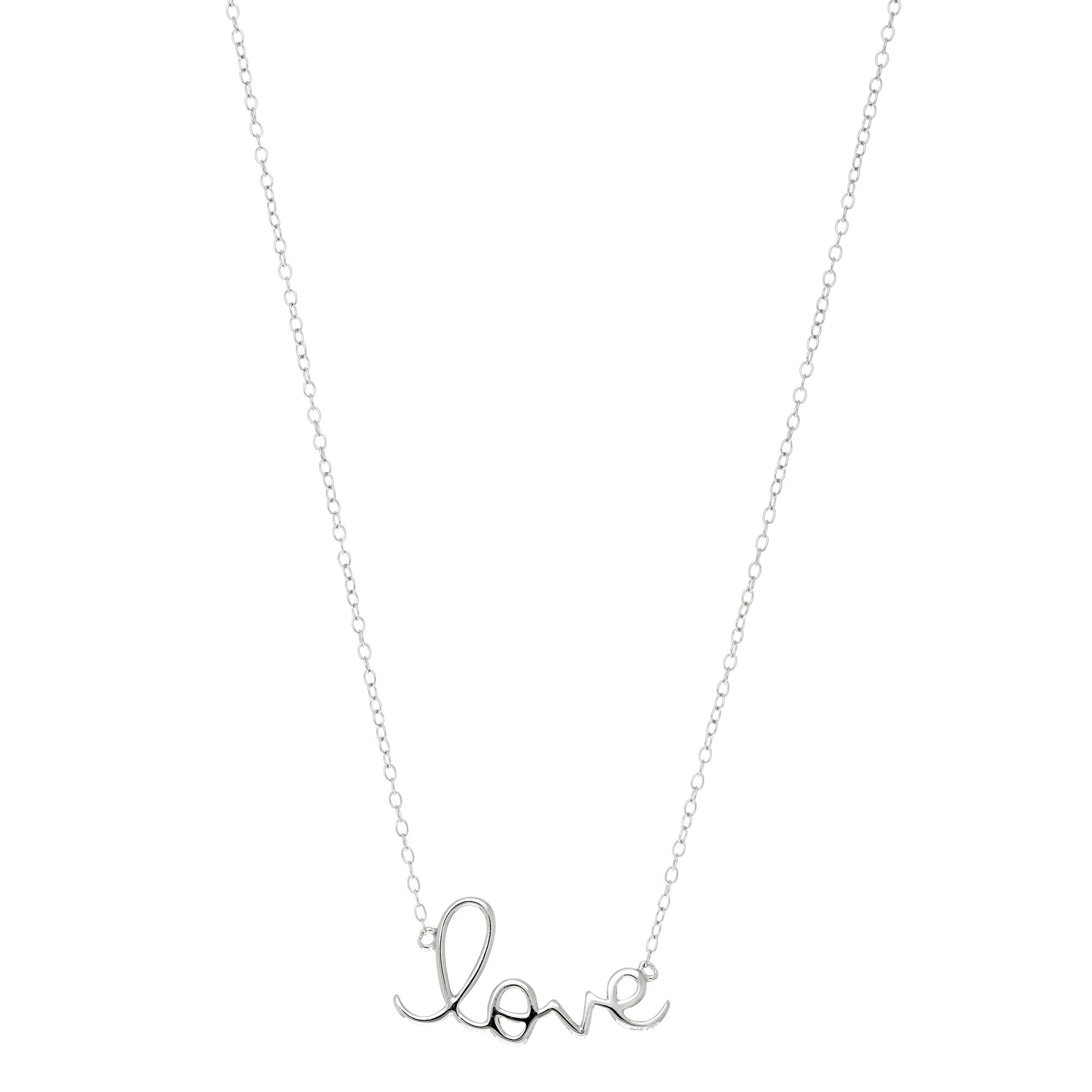 Script Love Logo Necklace In Sterling Silver, 18" - JewelryAffairs