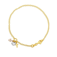 14k Yellow Gold Chain Heart Lock And Anchor Bracelet, 7.5" fine designer jewelry for men and women