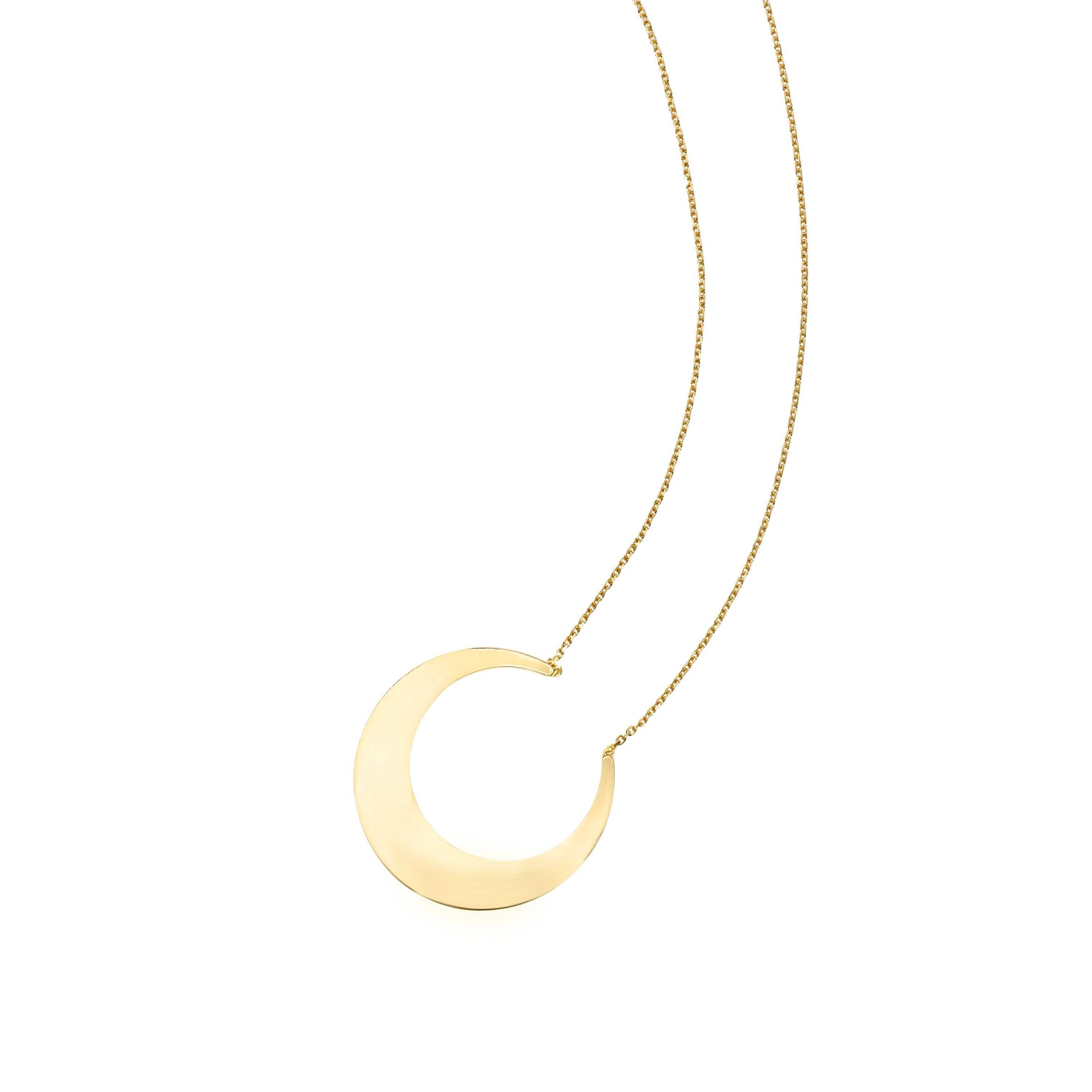 14k Yellow Gold Crescent Moon Pendant Necklace, 18" fine designer jewelry for men and women