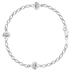 Sea Shell Fancy Chain Anklet In Sterling Silver
