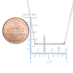 Sideways Cross And CZ Necklace In Sterling Silver, 18" - JewelryAffairs