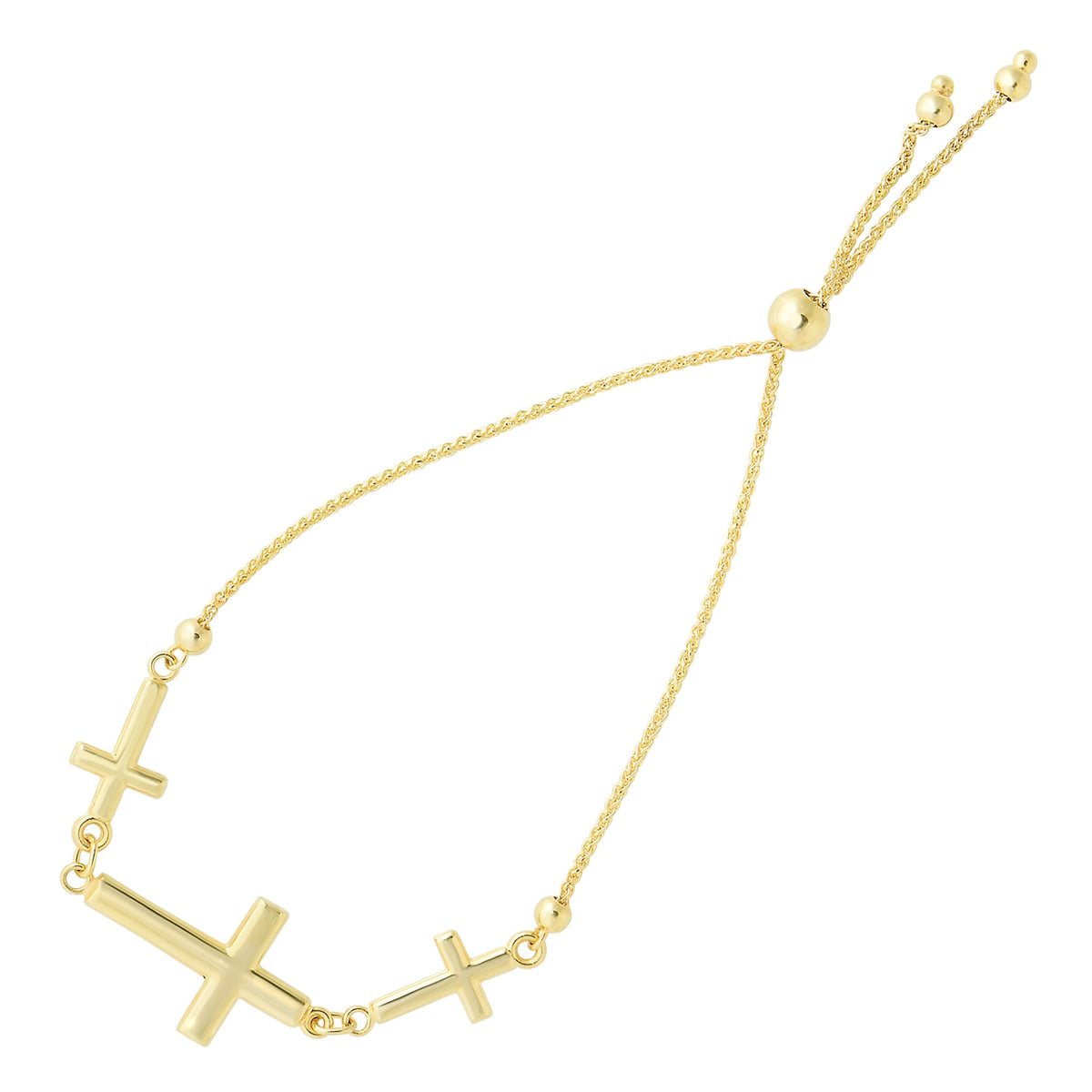 Sideways Crosses Theme Bolo Friendship Adjustable Bracelet In 14K Yellow Gold, 9.25"