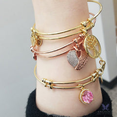 Smooth Finish Brass Claddagh Angelica Bangle Bracelet, 7.25"