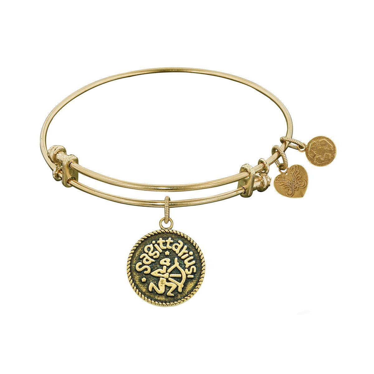 Smooth Finish Brass Sagittarius November Angelica Bangle Bracelet, 7.25"