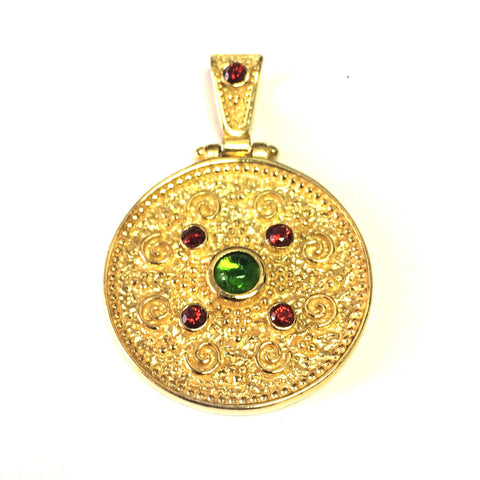 Sterling Silver 18 Karat Gold Overlay Byzantine Round Pendant