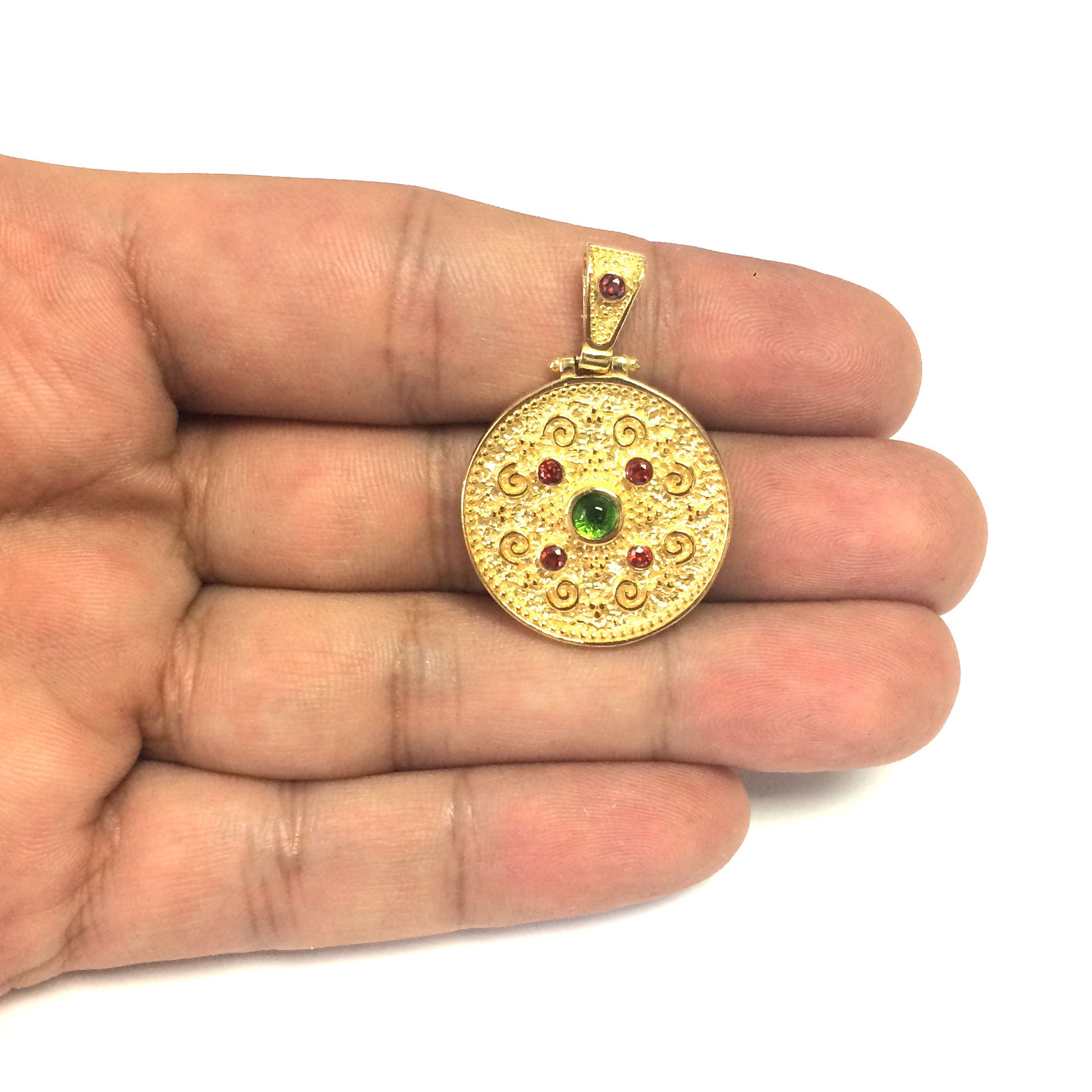 Sterling Silver 18 Karat Gold Overlay Byzantine Round Pendant