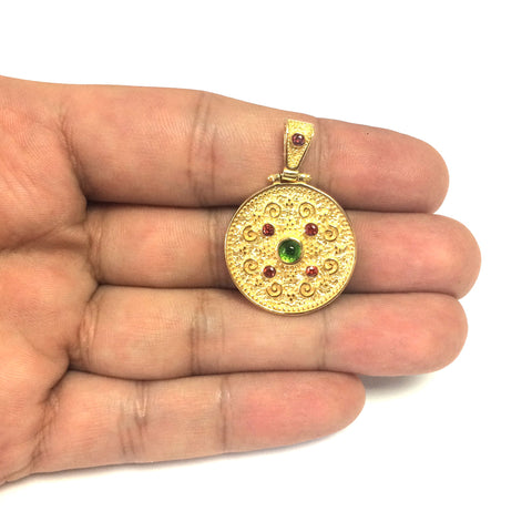 Sterling Silver 18 Karat Gold Overlay Byzantine Round Pendant