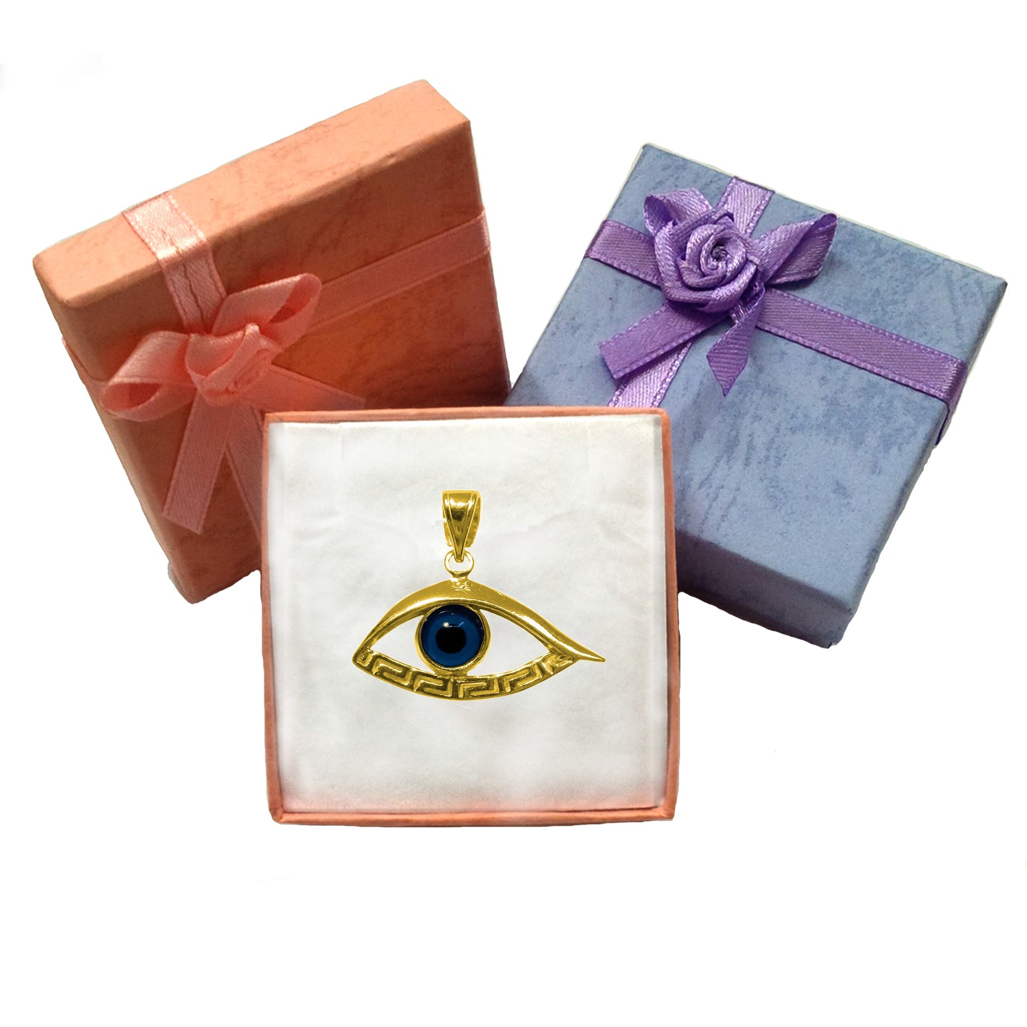 Sterling Silver 18 Karat Gold Overlay Plated Evil Eye Meandros Pendant - JewelryAffairs