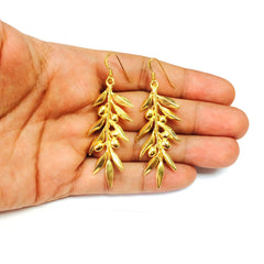 Sterling Silver 18 Karat Gold Overlay Plated Olive Leaf Drop Earrings - JewelryAffairs