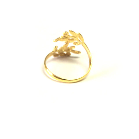 Sterling Silver 18k Gold Overlay Adjustable Olive Leafs Ring, Size 6