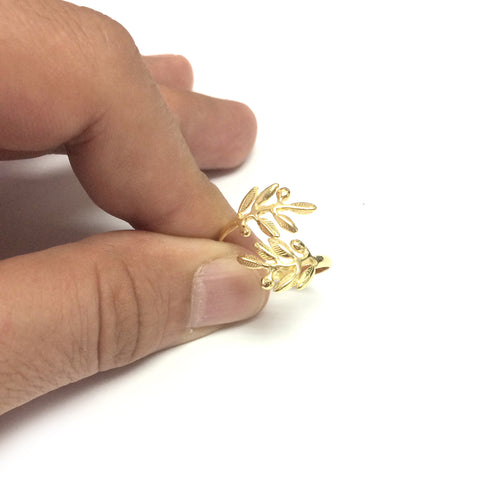 Sterling Silver 18k Gold Overlay Adjustable Olive Leafs Ring, Size 6